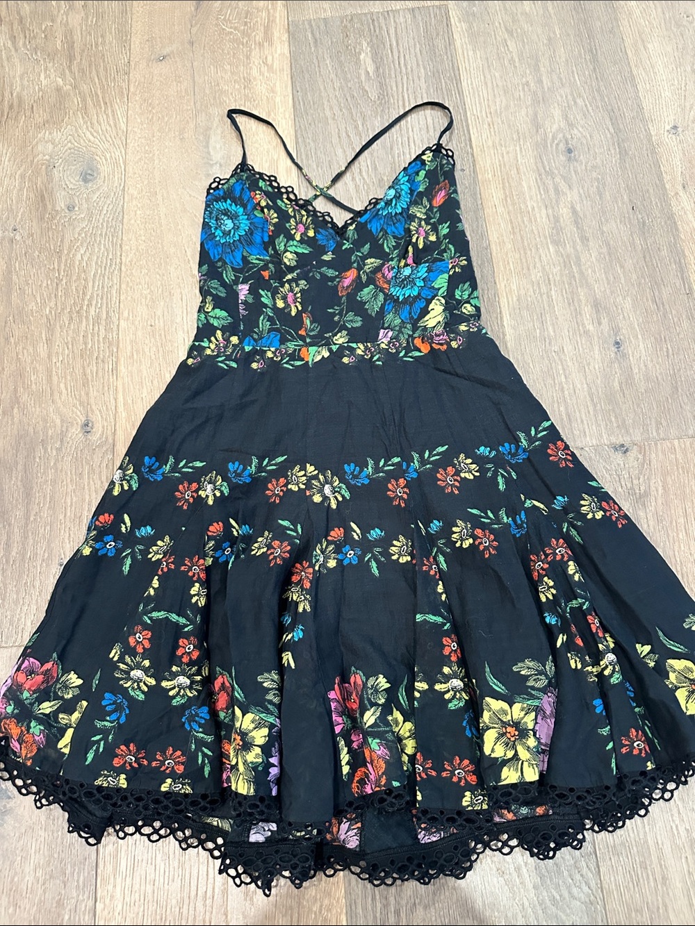 Flirty Floral Mini Dress - Black with Multi-Color Flowers